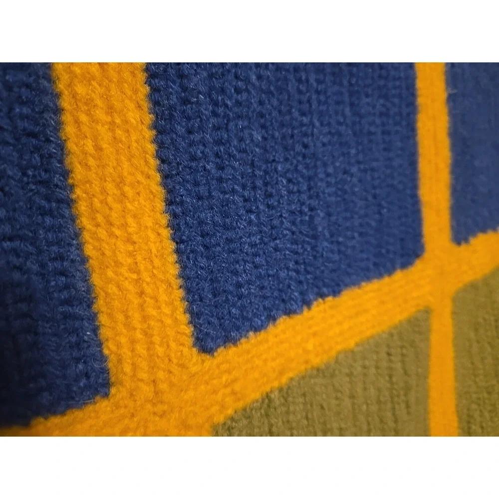 Vintage Crochet Afghan Throw Blanket Handmade 65x36 Yellow Blue Green 1966